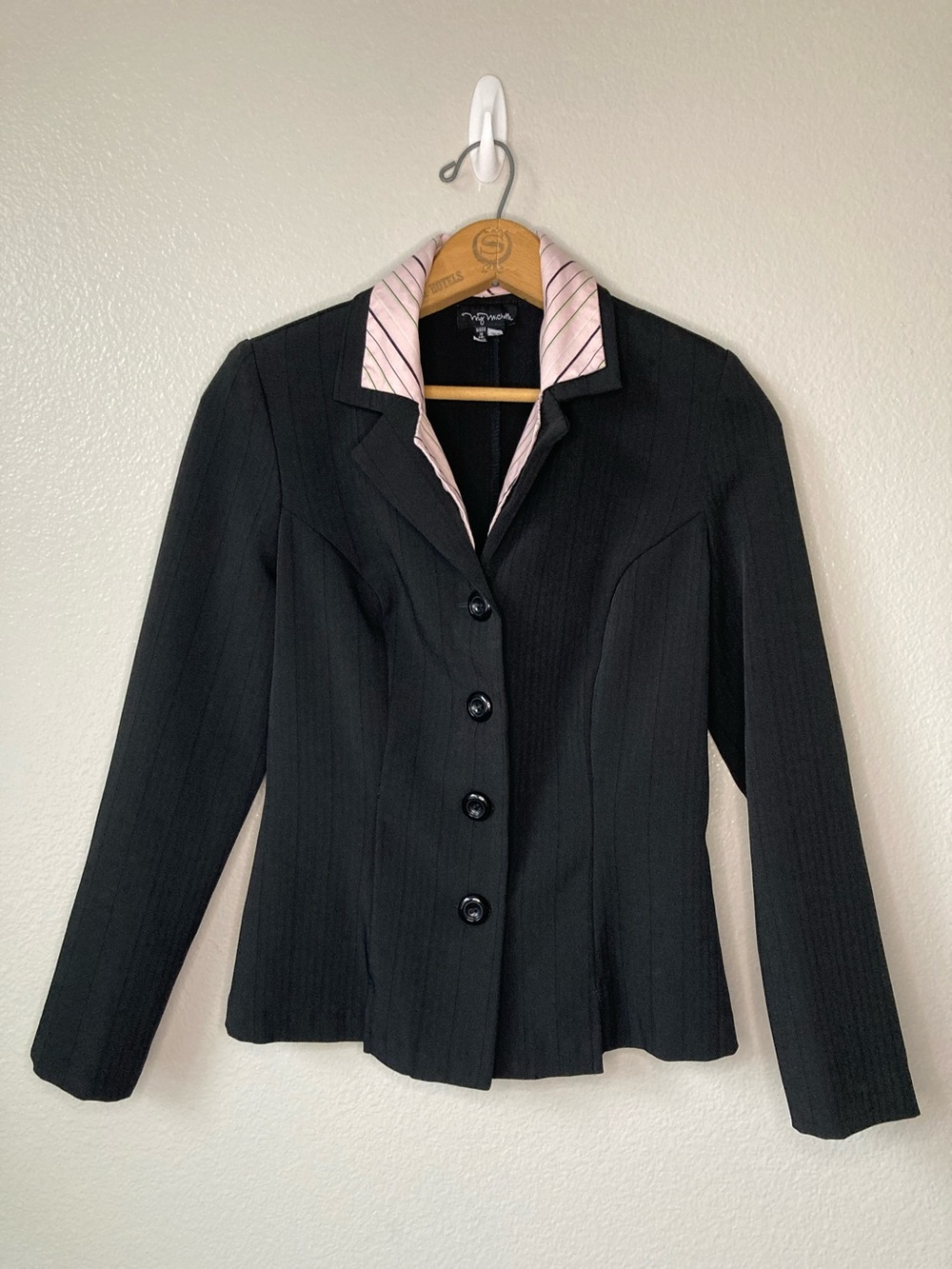 Vintage Y2K 90s stretch stripe jacket w/ detachable shirt collar crop sz XS
